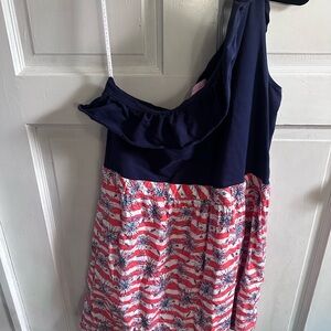 Lilly Pulitzer fireworks one shoulder dress